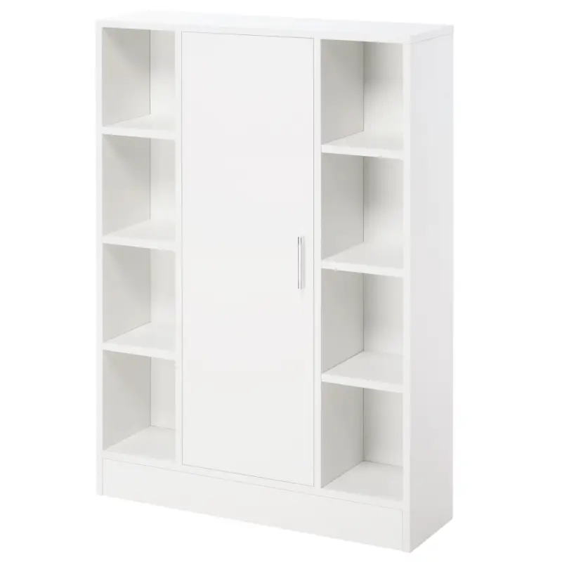 Armario de Suelo para Baño de Madera con 8 Compartimentos Abiertos y 1 Puerta con Estantes Ajustables Mueble Auxiliar Multiusos