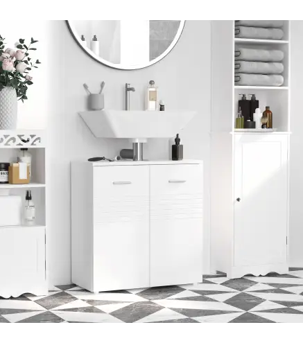 Mueble para Debajo del Lavabo Armario de Baño de Pared con 2 Puertas y Estante Interior Ajustable Estilo Moderno 60x30x62,5 cm B