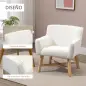 Butaca de Salón Tapizada en Terciopelo con Reposabrazos Acolchados y Patas de Madera Cruzadas 67x65x74 cm Blanco Crema
