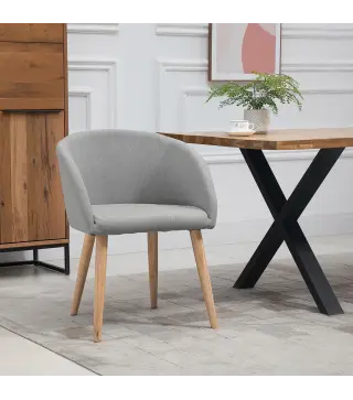 Silla de Comedor Tapizada en Lino Sintético Transpirable con Asiento Acolchado y Patas de Madera Silla de Ocio Moderna para Saló