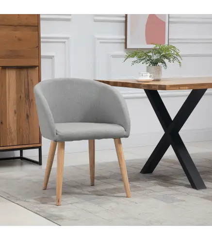 Silla de Comedor Tapizada en Lino Sintético Transpirable con Asiento Acolchado y Patas de Madera Silla de Ocio Moderna para Saló