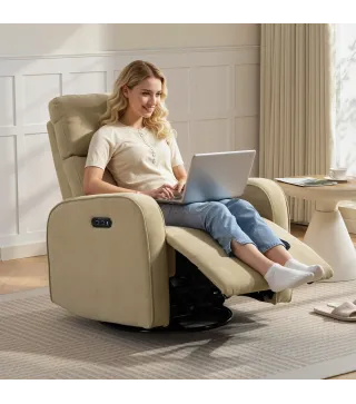 Sillón Relax Reclinable Eléctrico Giratorio y Balancín con Doble Motor Reposacabezas Ajustable Puertos USB Reposapiés