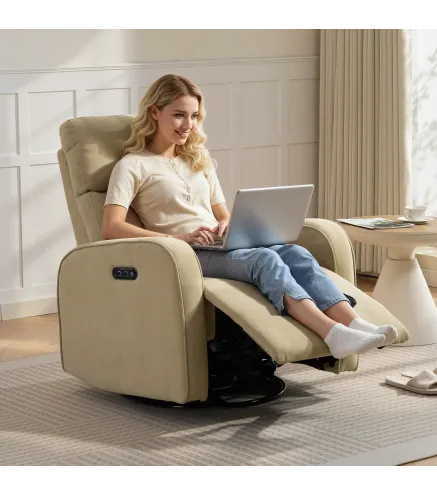 Sillón Relax Reclinable Eléctrico Giratorio y Balancín con Doble Motor Reposacabezas Ajustable Puertos USB Reposapiés