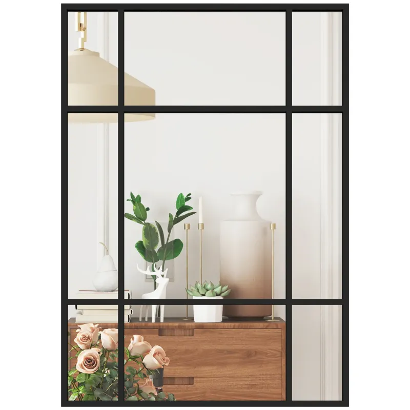 Espejo Rectangular de Pared Espejo de Ventana 70x50 cm con Marco de Metal Espejo Decorativo para Salón Dormitorio Negro