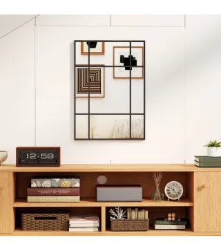 Espejo Rectangular de Pared Espejo de Ventana 70x50 cm con Marco de Metal Espejo Decorativo para Salón Dormitorio Negro