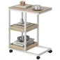 Mesa Auxiliar en Forma de C con Ruedas Estantes Abiertos y Marco de Acero para Salón Dormitorio 51x33x66cm Natural y Blanco