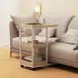 Mesa Auxiliar en Forma de C con Ruedas Estantes Abiertos y Marco de Acero para Salón Dormitorio 51x33x66cm Natural y Blanco