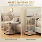 Mesa Auxiliar en Forma de C con Ruedas Estantes Abiertos y Marco de Acero para Salón Dormitorio 51x33x66cm Natural y Blanco