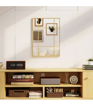 Espejo Rectangular de Pared Espejo de Ventana 70x50cm con Marco de Metal Espejo Decorativo para Salón Dormitorio Dorado