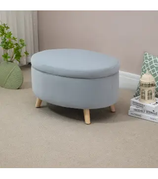 Puff Almacenaje Ovalado, Banco Almacenaje, 71x51,5x42 cm, Tapizado en Terciopelo, con Patas de Madera Maciza, Carga 120 kg, para