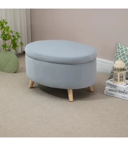 Puff Almacenaje Ovalado, Banco Almacenaje, 71x51,5x42 cm, Tapizado en Terciopelo, con Patas de Madera Maciza, Carga 120 kg, para