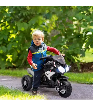 Moto Eléctrica Infantil con 3 Ruedas Trimoto para Niños de +3 Años con Batería 6V Recargable Funciones de Música Bocina Faros 86