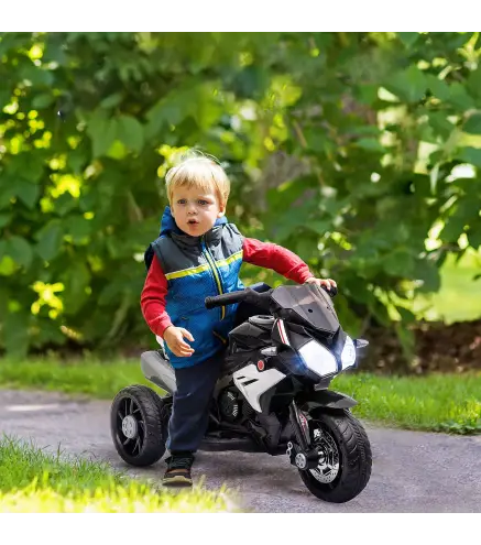 Moto Eléctrica Infantil con 3 Ruedas Trimoto para Niños de +3 Años con Batería 6V Recargable Funciones de Música Bocina Faros 86
