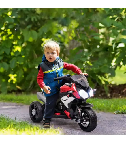Moto Eléctrica Infantil con 3 Ruedas Trimoto para Niños de +3 Años con Batería 6V Recargable Funciones de Música Bocina Faros 86