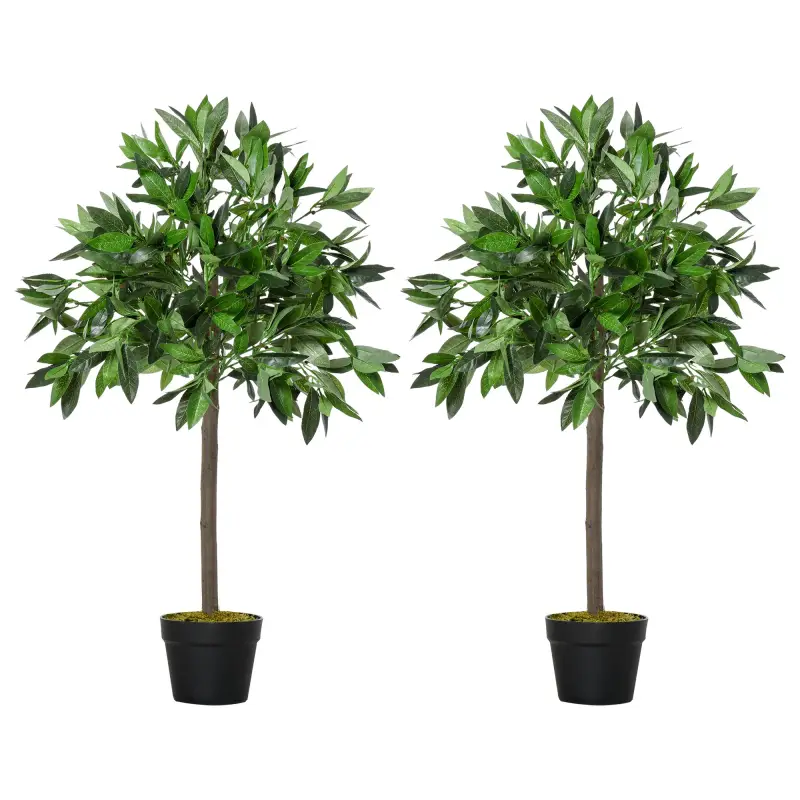 2 Plantas Artificiales de 90 cm de Altura Árboles de Laurel Decorativos con Maceta para Hogar Salón Uso en Interiores Verde