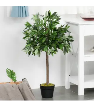 2 Plantas Artificiales de 90 cm de Altura Árboles de Laurel Decorativos con Maceta para Hogar Salón Uso en Interiores Verde