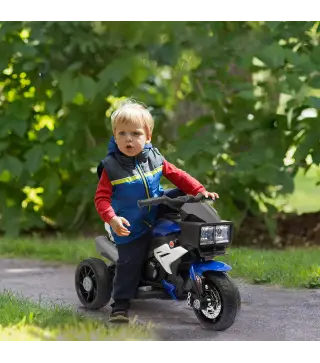 Moto Eléctrica Infantil con Luces Bocina Música Neumáticos Anchos Moto para Niños con Velocidad 3 km/h Azul