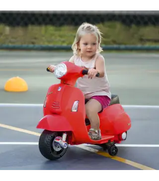 Moto Eléctrica Vespa para Niños de 18-36 Meses Moto de Batería 6V con Faro Bocina y 4 Ruedas Motocicleta Infantil con Licencia 6