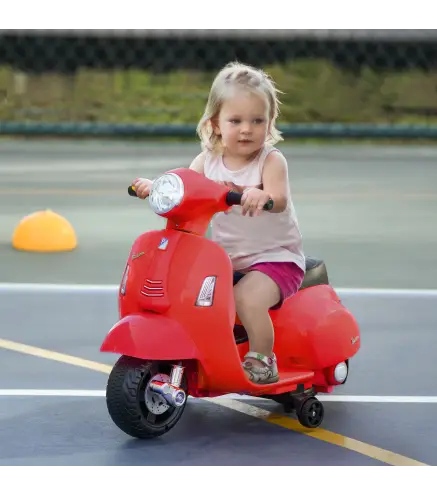 Moto Eléctrica Vespa para Niños de 18-36 Meses Moto de Batería 6V con Faro Bocina y 4 Ruedas Motocicleta Infantil con Licencia 6