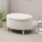 Puff Almacenaje Ovalado, Banco Almacenaje, 71x51,5x42 cm, Tapizado en Terciopelo, con Patas de Madera Maciza, Carga 120 kg, para