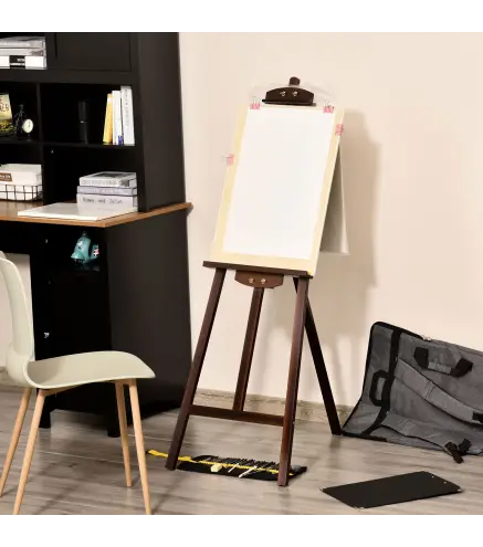 Caballete de Pintura de Madera con Ángulo Ajustable 75° Soporte Trípode y Pincel para Lienzos 51,5x71,5x134,5 cm Café