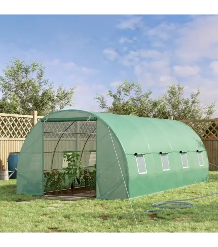 Invernadero de Túnel 600x300x200 cm Invernadero de Jardín con Puerta Enrollable 8 Ventanas Cubierta PE 140g/m² y Tubo de Acero p