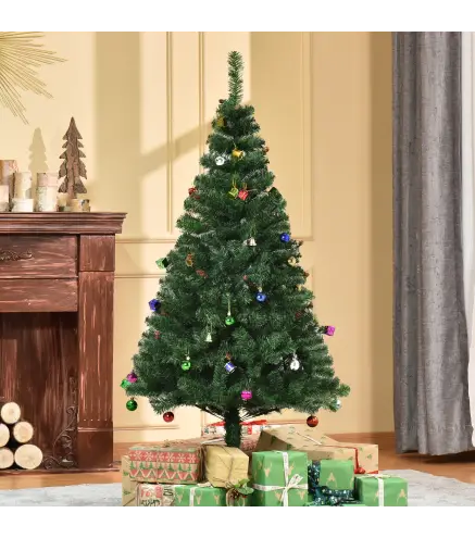 Árbol de Navidad Artificial 150 cm con 420 Ramas Adornos Piñas Decoración Navideña para Interiores Verde