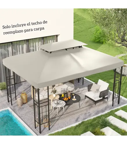 Techo de Repuesto para Cenador 4x3 m Cubierta de Repuesto con Techo Doble 10 Orificios de Drenaje y Protección UV Toldo de Recam