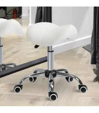 Taburete con Ruedas Taburete Giratoria con Altura Ajustable Taburete Cosmetica Dentista Peluqueria 52x53x49-61 cm Blanco