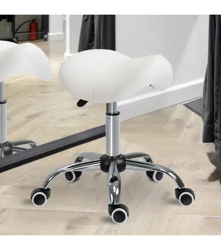 Taburete con Ruedas Taburete Giratoria con Altura Ajustable Taburete Cosmetica Dentista Peluqueria 52x53x49-61 cm Blanco