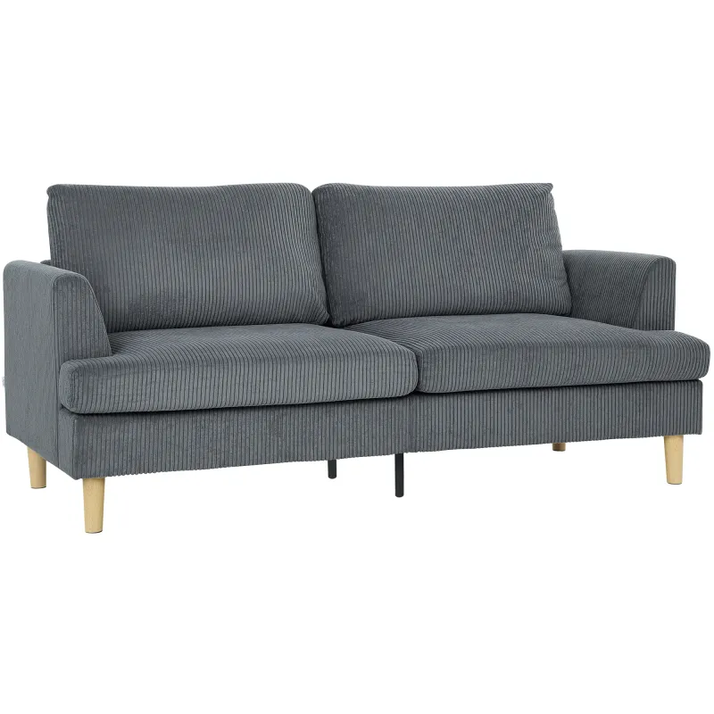 Sofá de 3 Plazas Tapizado en Pana Acolchado Grueso de Muelles Asiento Ancho 2 Almohadas 188x80x86 cm Gris Oscuro