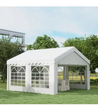 Carpa para Fiesta Cochera Gazebo 4x4m Pergola Cenador Pabellón 4 Paneles Laterales 6 Ventanas Anti-UV para Eventos Bodas Acero P