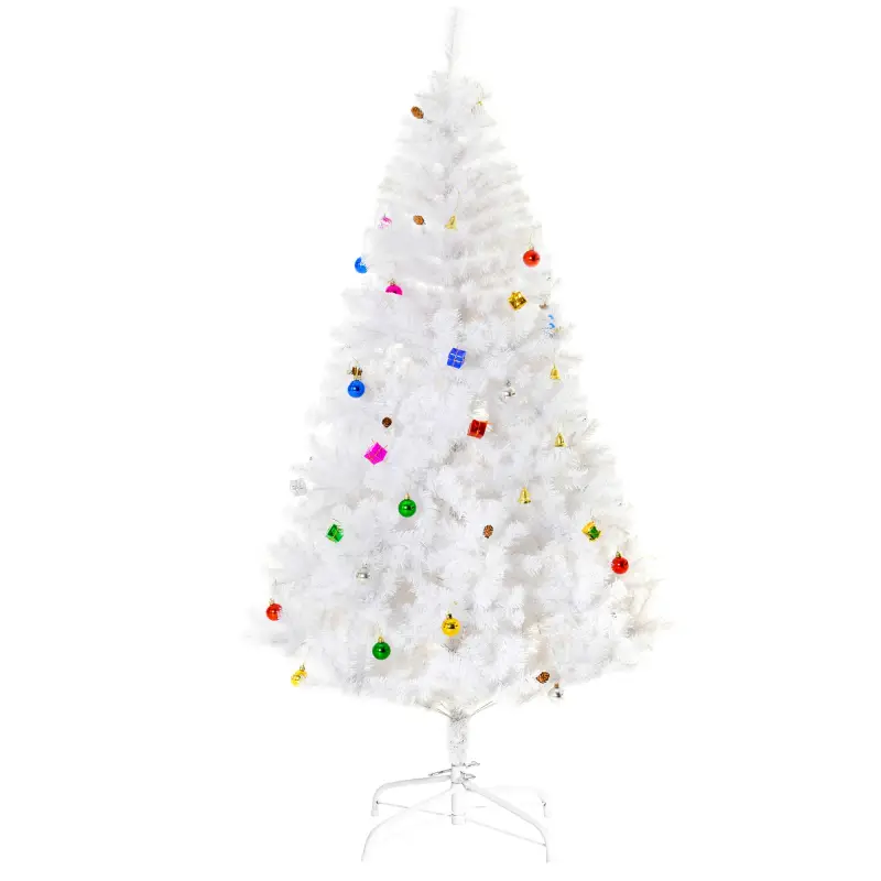 Árbol de Navidad Artificial 180 cm con 930 Ramas de Plástico 48 Decoraciones Incluidas Ø105x180 Blanco