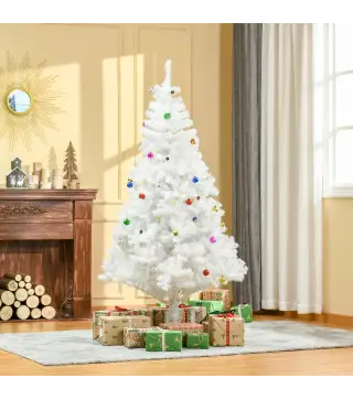 Árbol de Navidad Artificial 180 cm con 930 Ramas de Plástico 48 Decoraciones Incluidas Ø105x180 Blanco
