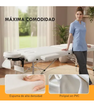 Camilla Masaje Plegable de Aluminio con Altura Ajustable 3 Zonas Reposacabezas Reposabrazos Blanco