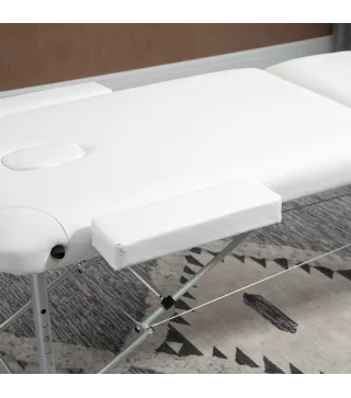 Camilla Masaje Plegable de Aluminio con Altura Ajustable 3 Zonas Reposacabezas Reposabrazos Blanco