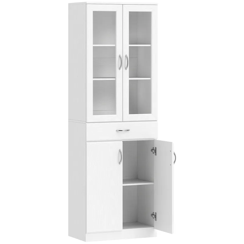 Alacena de Cocina con Puertas de Vidrio Cajón Estantes Ajustables para Comedor Salón 60x35x180 cm Blanco