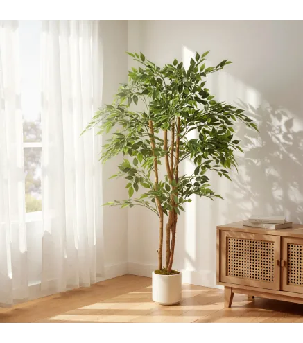 Ficus Artificial 150 cm Planta Artificial con 1116 Hojas y Maceta Planta Artificial Decorativa para Interior Verde
