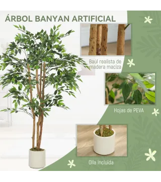 Ficus Artificial 150 cm Planta Artificial con 1116 Hojas y Maceta Planta Artificial Decorativa para Interior Verde