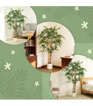 Ficus Artificial 150 cm Planta Artificial con 1116 Hojas y Maceta Planta Artificial Decorativa para Interior Verde
