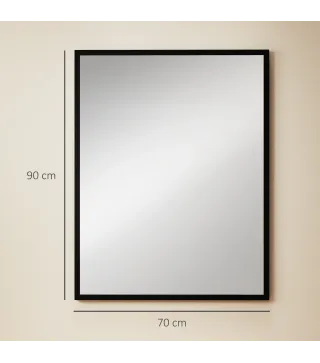 Espejo de Baño 70x90 cm Espejo de Pared Decorativo para Salón Entrada Pasillo Horizontal o Vertical Negro
