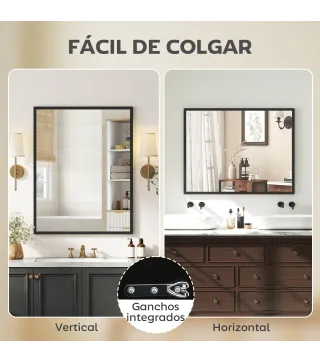 Espejo de Baño 70x90 cm Espejo de Pared Decorativo para Salón Entrada Pasillo Horizontal o Vertical Negro