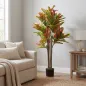 Crotón Artificial 120 cm Planta Artificial Decorativa con Maceta y Hojas para Decoración del Interior Multicolor