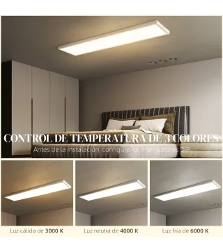 Juego de 4 Lámparas de Techo Color Regulable con Interruptor DIP y de Pared 3000K/4000K/6000K 120x30x3,7 cm Blanco