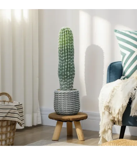 Cactus Artificial 66 cm, Planta Artificial Decorativa con Maceta para Decoración del Interior Verde