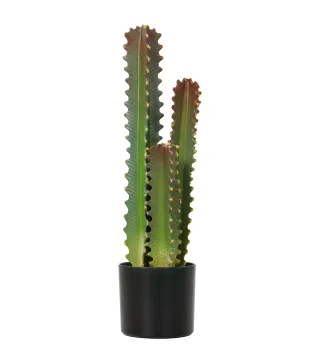 Cactus Artificial 66 cm Planta Artificial Decorativa con Maceta y 3 Hojas para Decoración del Interior Verde