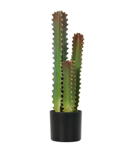 Cactus Artificial 66 cm Planta Artificial Decorativa con Maceta y 3 Hojas para Decoración del Interior Verde