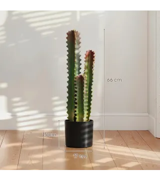 Cactus Artificial 66 cm Planta Artificial Decorativa con Maceta y 3 Hojas para Decoración del Interior Verde
