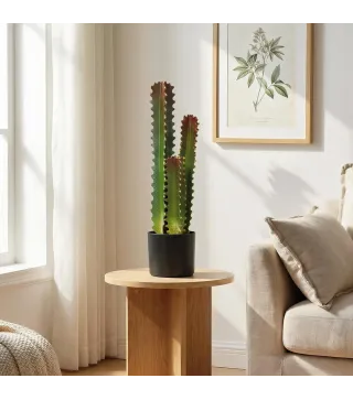 Cactus Artificial 66 cm Planta Artificial Decorativa con Maceta y 3 Hojas para Decoración del Interior Verde