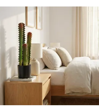 Cactus Artificial 66 cm Planta Artificial Decorativa con Maceta y 3 Hojas para Decoración del Interior Verde